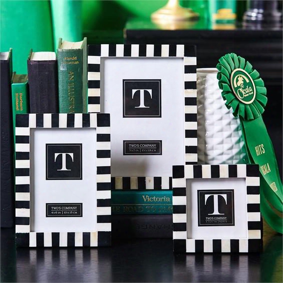 Domino Striped Set Of 3 Black And White Photo Frames Design By Two's Company