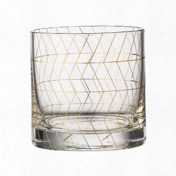 Drinking Glass W/ Gold Geometric Pattern Design By Bd Edition