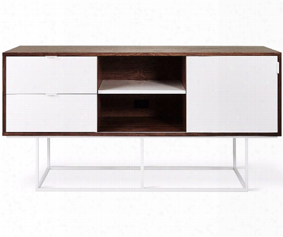 Emerson Media Stand In Walnut & White Design By Gus Modern