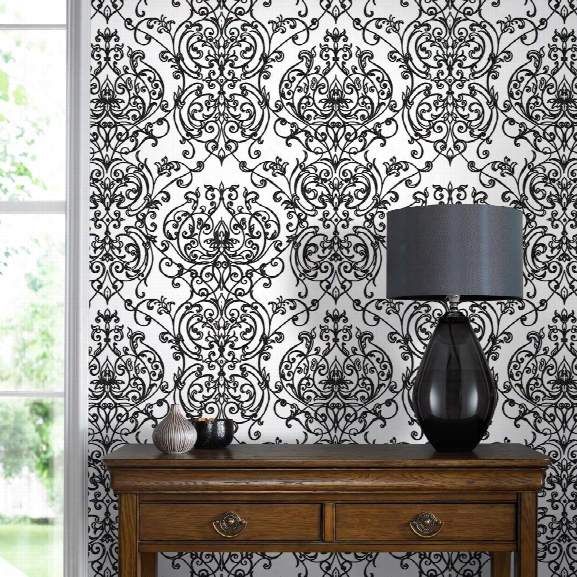 Empress Damask Wallpaper In Black And White From The Elegance Collection By Graham & Brown