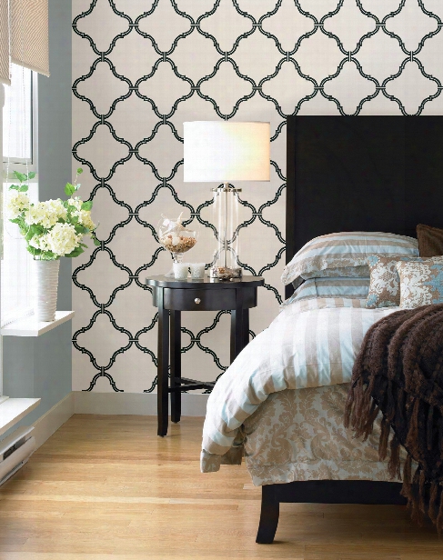 Estate Moroccan Grate Wallpaper In Black And White By Brewster Home Fashions