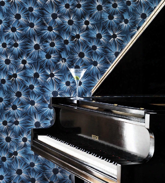 Estella Wallpaper In Midnight Blue And Gilver By Nina Campbell For Osborne & Little