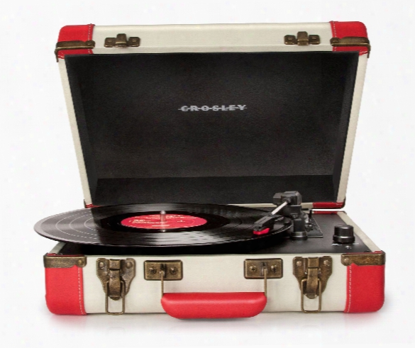 Executive Portable Usb Turntable In Red & Cream Design By Crosley