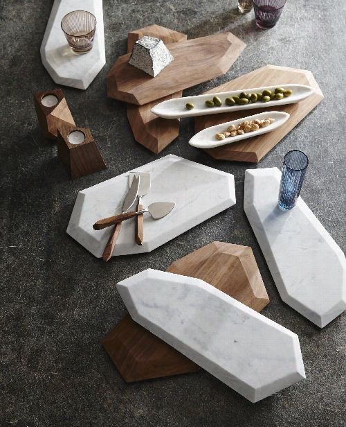 Faceted Marble + Rosewood Serving Pieces