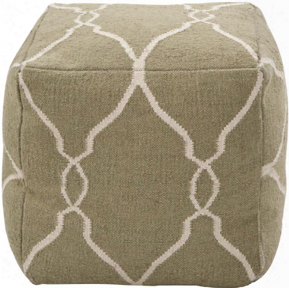 Fallon Pouf In Papyrus & Khaki Green Design By Jill Rosenwald