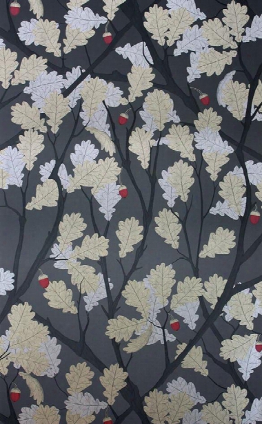 Feuille De Chene Wallpaper In Black And Gilver From The Cabochon Collecttion By Osborne & Little