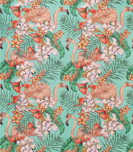 Flamingo Club Fabric In Jade, Peach, And Coral By Matthew Williamson For Osborne & Little