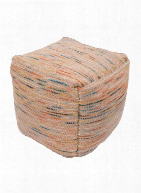 Alma Pouf In Sand Shell & Apricot Orange Design By Jaipur