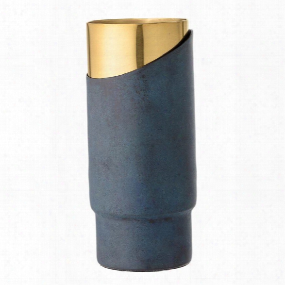 Aluminum Vase In Marbled Blue & Gold Finish Design By Bd Edition