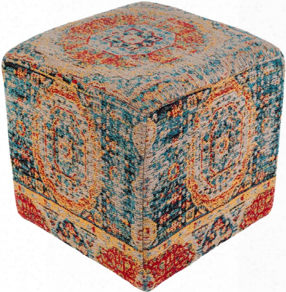 Amsterdam Polyester Pouf In Bright Blue And Saffron Color