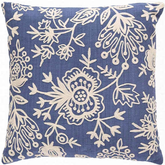 Flora Crewel Denim Indoor/outdoor Pillow Design By Fresh American