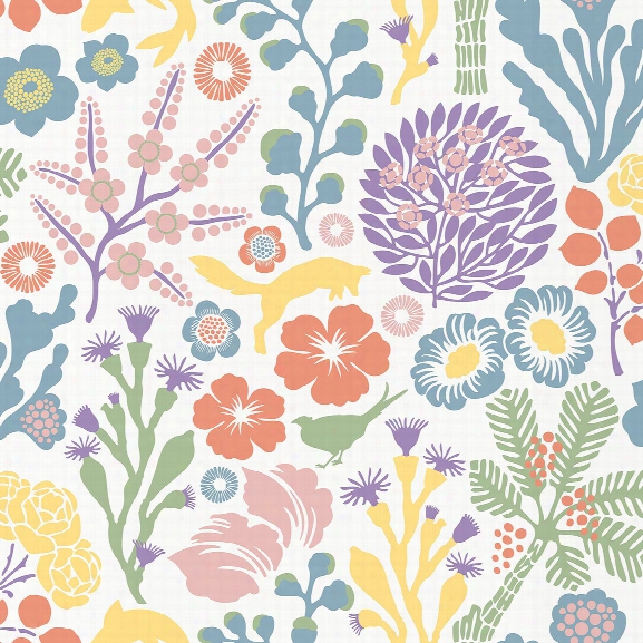 Flytta Multicolor Fauna Wallpaper From The Wonderland Collection By Brewster Home Fashions