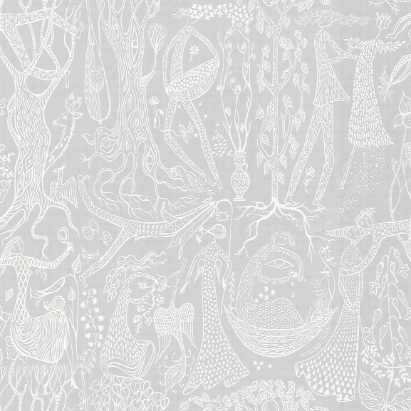 Folk Light Grey Poem D'amour Wallpaer From The Scandinavian Designers Ii Collection By Brewster