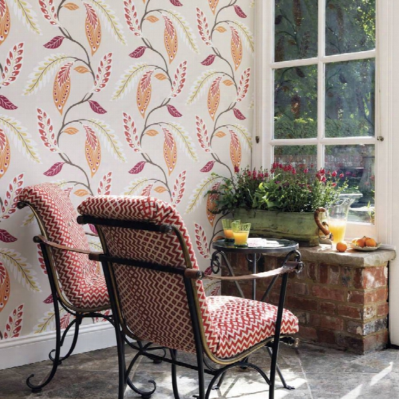 Fontibre Wallpaper In Crimson And Coral By Nina Campbell For Osborne & Little