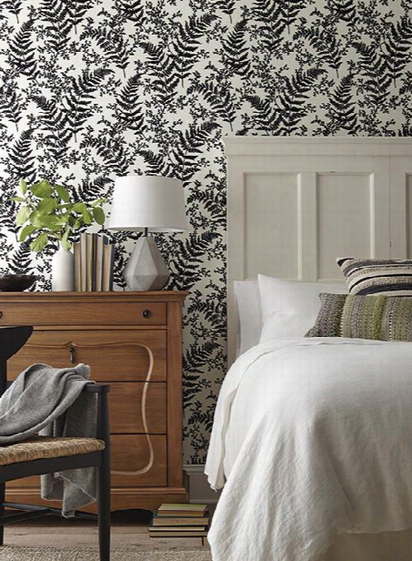 Forest Fern Flock Wallpaper In Black From Magnolia Home Vol. 2 By Joanna Gaines