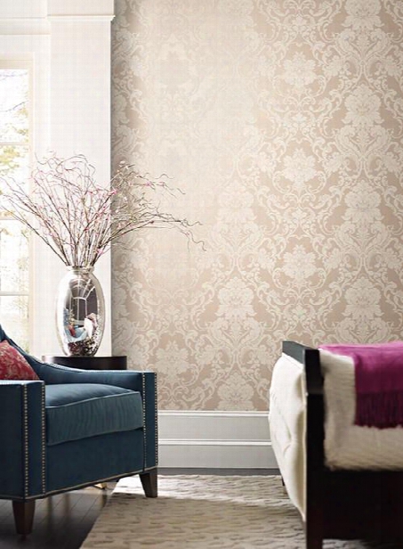 Formal Lacey Damask Wallpaper In Gold Design By York Wallcoverings