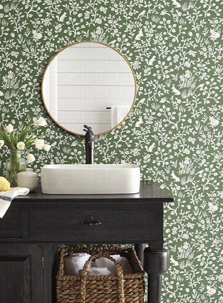 Fox & Hare Wallpaper In Forest Green From Magnolia Home Vol. 2 At Joanna Gaines