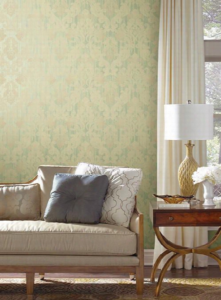 Framed Ombre Damask Wallpaper In Beige And Green Design By York Wallcoverings
