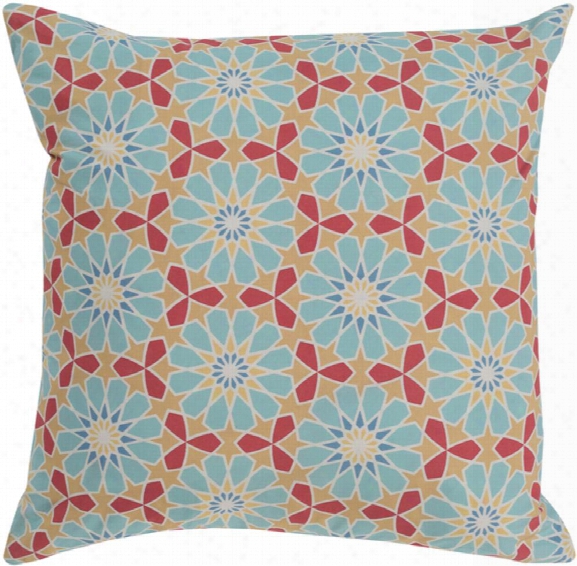 Francesco 18" X 18" Cotton Cushion In Aqua And Rose Color By Surya