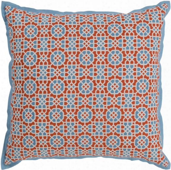 Francesco 18" X 18" Cotton Cushion In Sky Blue And Cream Tone By Surya