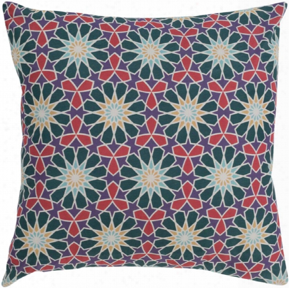 Francesco 18" X 18" Cotton Pillow In Dark Green And Bright Red Hue By Surya