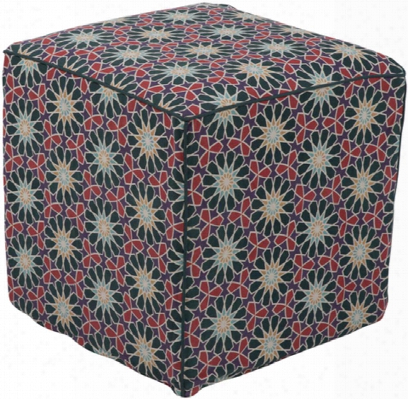 Francesco Cotton Pouf In Dark Green And Bright Red Color