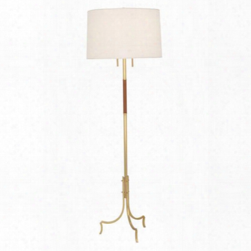 Francesco Floor Lamp In Antique Brass W/ Camel Leather Design By Jonathan Adler