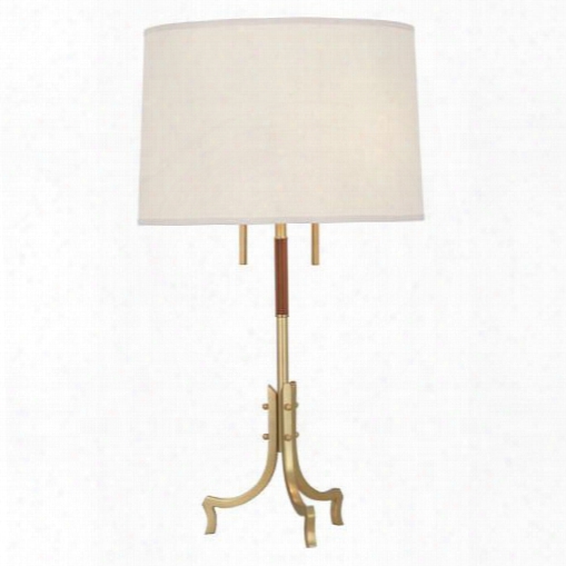 Francesco Table Lamp In Antique Brass W/ Camel Leather Design By Jonathan Adler