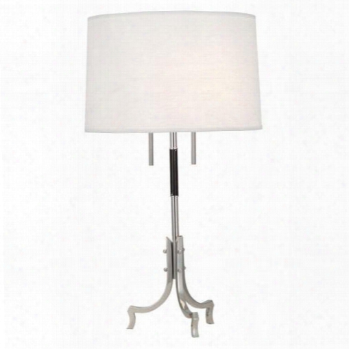 Francesco Table Lamp In Polished Nickel W/ Black Leather Design By Jonathan Adler