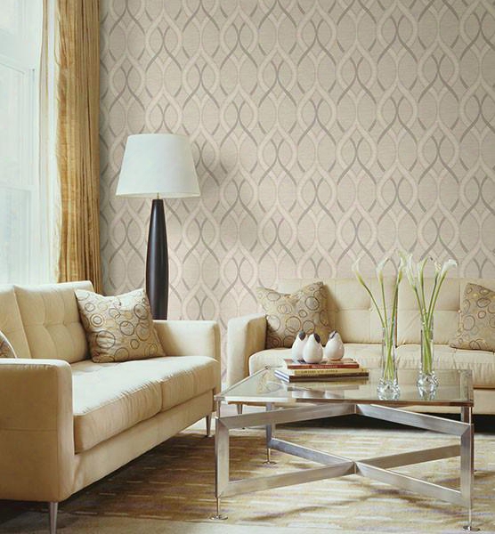 Frequency Beige Ogee Wallpaper From The Symetrie Collection By Brewster Home Fashions