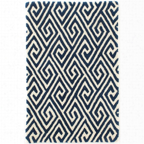 Fretwork Navy Wool Tufted/carved Rug Design By Dash & Albert