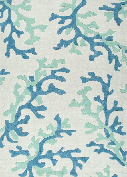 Fusion Collection Coral Fixation Rug In White & Sea Green Design By Jaipur