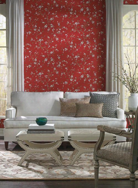 Bella Floral Wallpaper In Red By Ronald Redding For York Wallcoverings