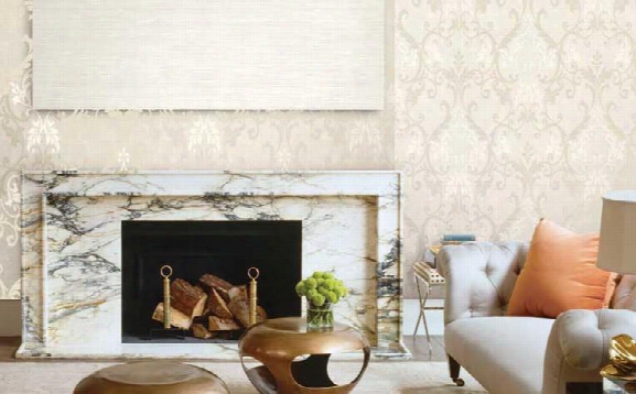 Bianco Scrollwork Wallpaper In Ivory And Metallic Design By Seabrook Wallcoverings