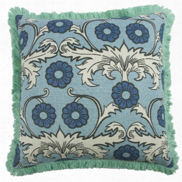 Scroll 22" Linen/cotton Pillow In Sky Design By Thomas Paul