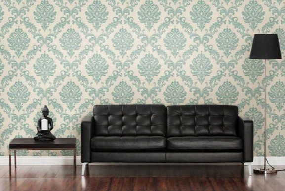 Sebastion Aqua Damask Wallpaper Design By Brewster Home Fashions