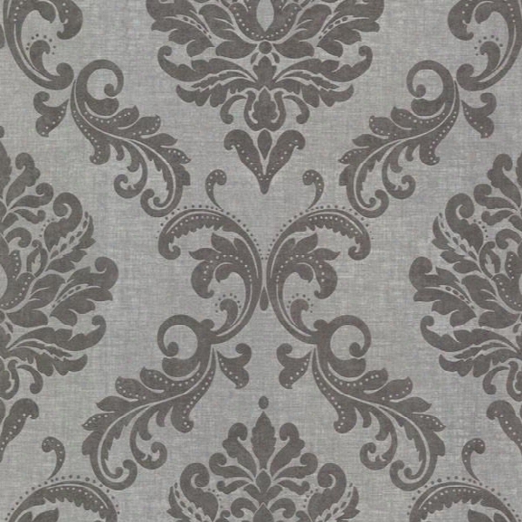 Sebastion Grey Damask Wallpaper Design By Brewster Home Fashions