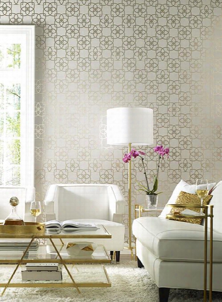 Serendipity Geo Overlay Wallpaper In Grey And Pale Metallic Gold By York Wallcoverings