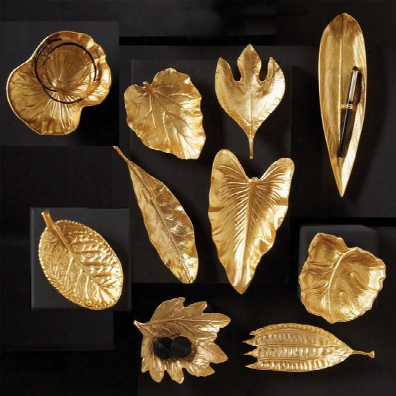 Set Of 10 Large Brass Foliage Dishes Design From Tozai