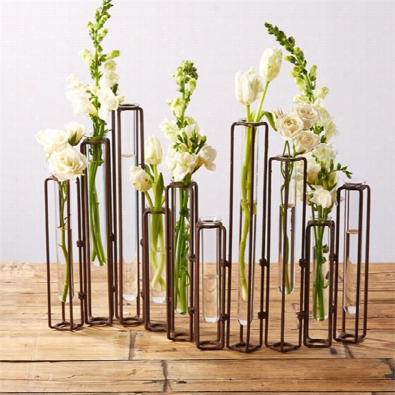 Set Of 10 Rust Hinged Flower Vases Design By Tozai