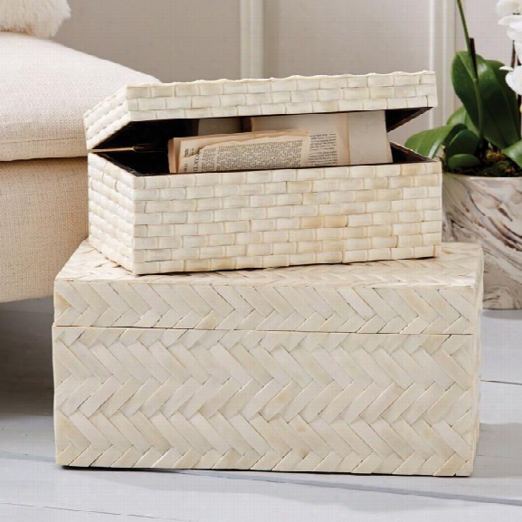 Set Of 2 Basketweave Bone Boxes Design By Tozai