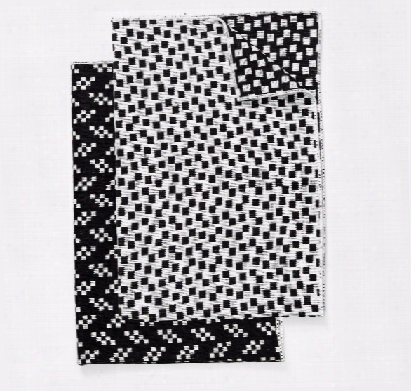 Set Of 2 Bitmap Textiles Black & White Tea Towels In Bits & Static Design By Areaware