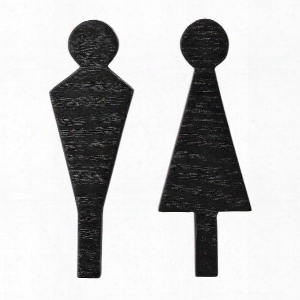 Set Of 2 Black Wood Man/woman Signs Design By Bd Edition