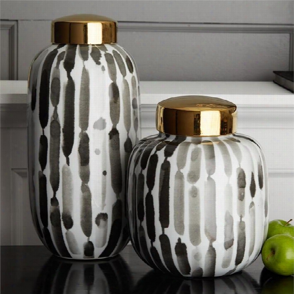 Set Of 2 Brush Stroke Black & White Jars Design By Tozai