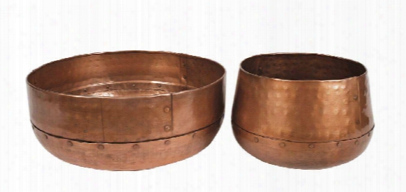 Set Of 2 Decorative Hammered Iron Bowls In Antique Copper Finish Design By Bd Edition