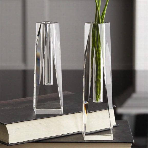 Set Of 2 Diamond Crystal Vases Design By Tozai