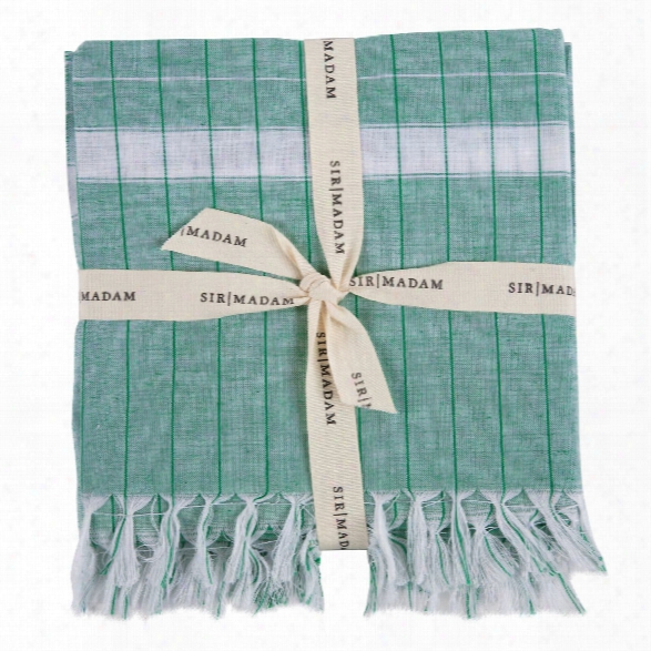 Set Of 2 Found Cotton Towels In Green & Clover Stripe Design By Sir/madam