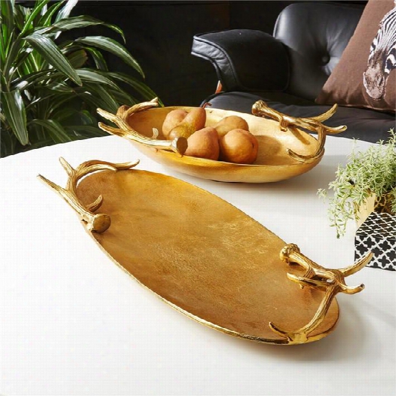 Set Of 2 Gold Antler Trays Design By Tozai