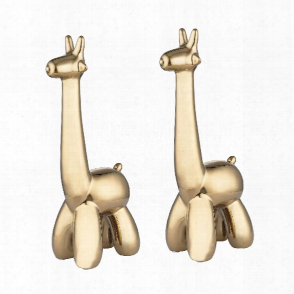 Set Of 2 Gold Giraffe Sculptures Design By Lazy Susan