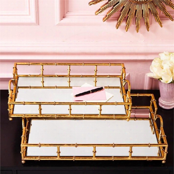 Set Of 2 Golden Elegance Mirrored Glass Trays Design By Twos Company